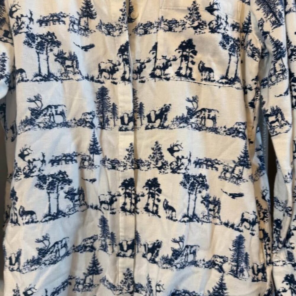 Women’s Blue/White Cotton Forest Theme Tunic Long Sleeve Flannel Top-Size S(6-8) - Picture 2 of 10